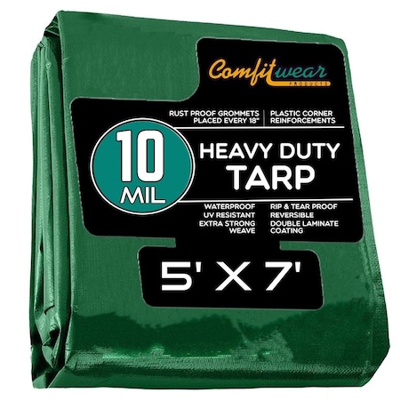 Comfitwear 10 MIL Heavy Duty Multi-Purpose Tarp Cover Rust Proof Waterproof Reinforced Edges Green/Black MTGB-57